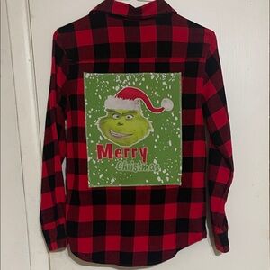 Wonder Nation Red and Black Plaid Grinch Shirt